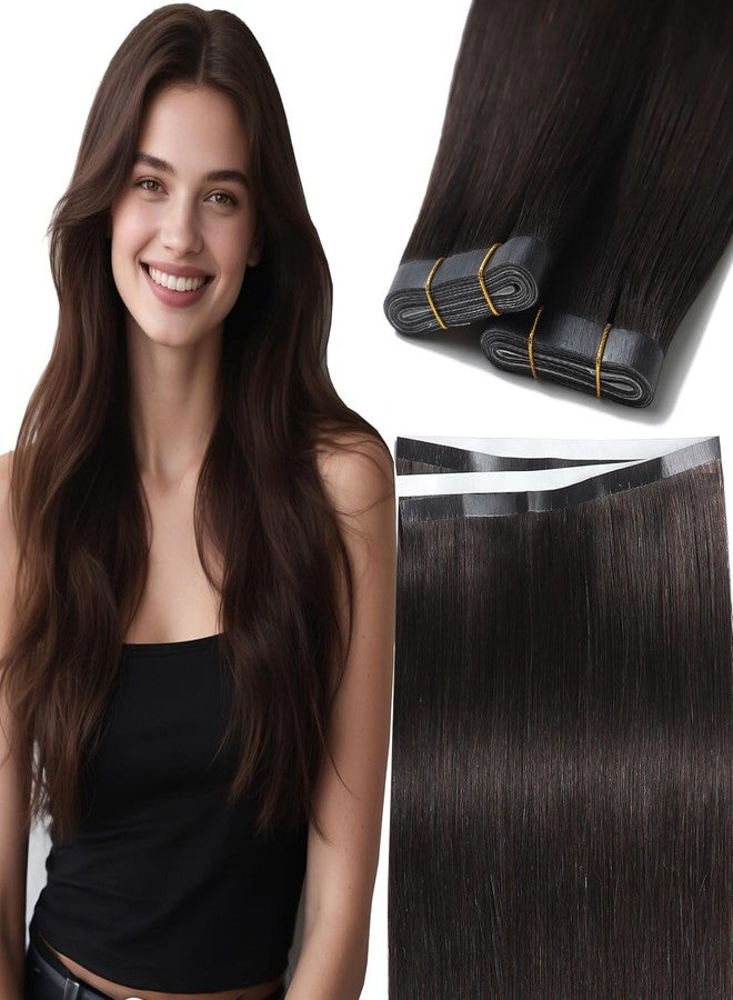 Lacer Long Tape Weft Hair Extensions 20inch Tape in Human Hair Extensions Darkest Brown Real Human Hair Natural Tape in Extensions Straight Hair One Piece 50g Natural Hair for Women 31.5" (80cm) - Image 1